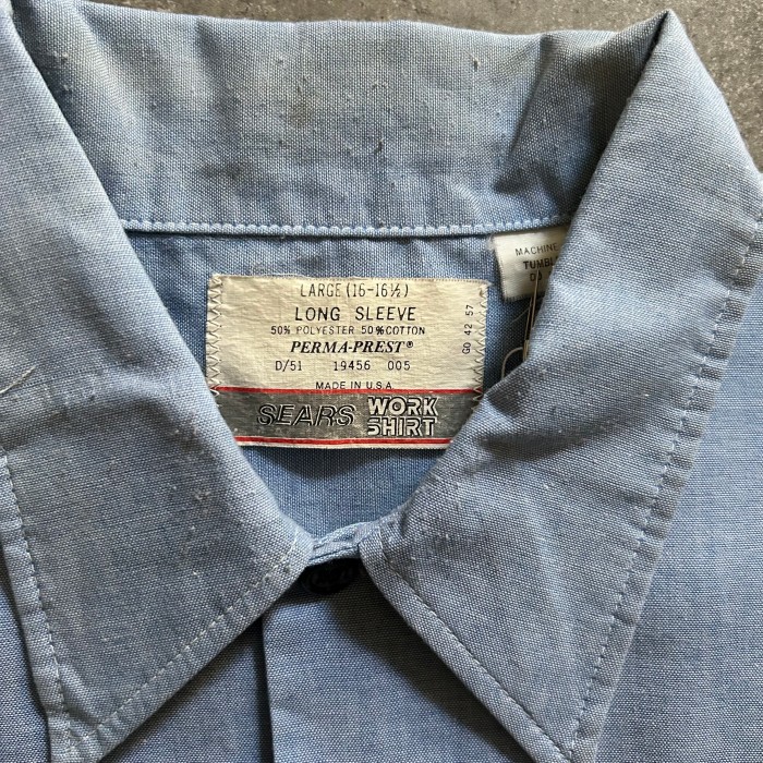 70s80s sears シアーズ ワークシャツ USA製 L ライトブルー | Vintage.City 빈티지숍, 빈티지 코디 정보