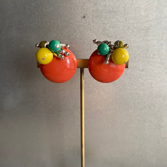Vintage 80s retro swing beads cabochon earring レトロ ヴィンテージ スウィング ビーズ カボション イヤリング | Vintage.City 빈티지숍, 빈티지 코디 정보
