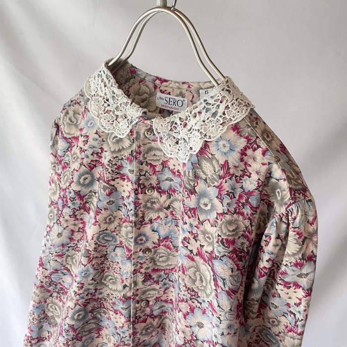 vintage SERO SHITMAKERS floral blouse 花柄白レース襟ブラウス | Vintage.City 빈티지숍, 빈티지 코디 정보