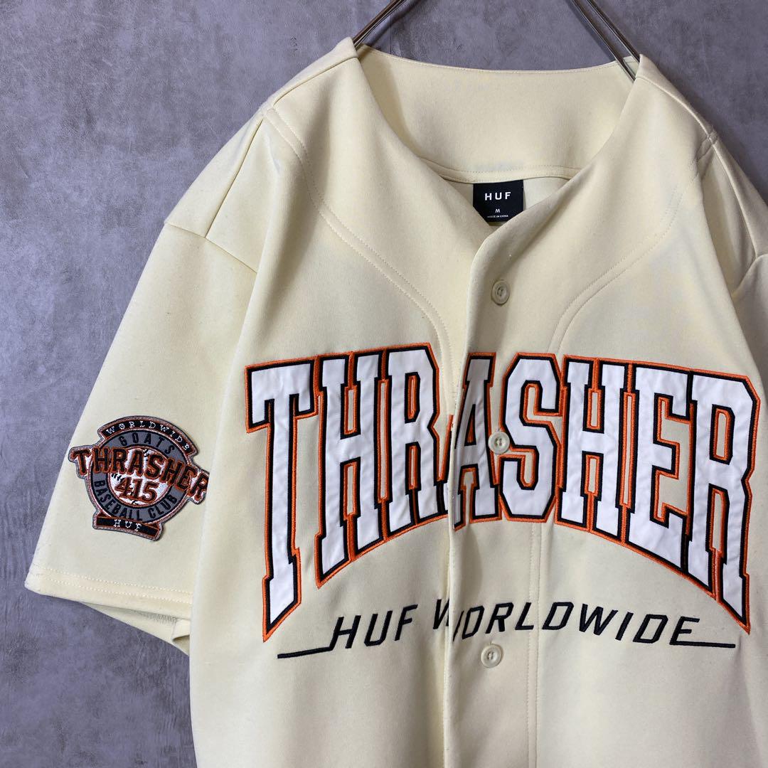 HUF ✖️ THRASHER big logo baseball shirt size M 配送A ハフ