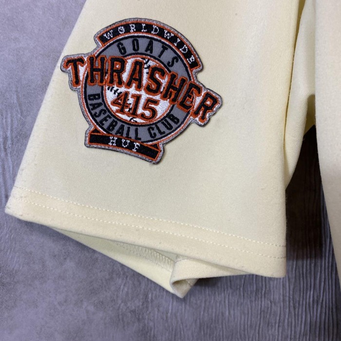 HUF ✖️ THRASHER big logo baseball shirt size M 配送A　ハフ　スラッシャー　コラボ　ビッグ刺繍ロゴ　ベースボールシャツ　クリーム色 | Vintage.City Vintage Shops, Vintage Fashion Trends