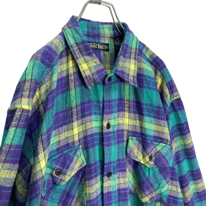 90s Gold Way L/S neon cotton check nel shirt | Vintage.City 빈티지숍, 빈티지 코디 정보