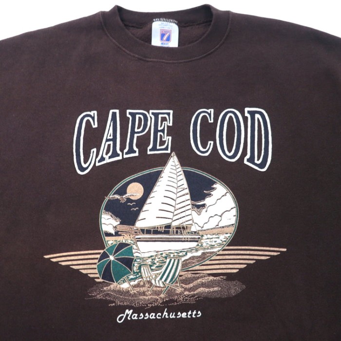 LOGO 7 USA製 90年代 プリント スウェット M ブラウン コットン 裏起毛 CAPE COD | Vintage.City 古着屋、古着コーデ情報を発信