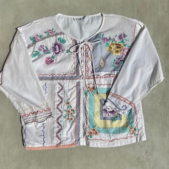 pastel flowers embroidery blouse | Vintage.City 빈티지숍, 빈티지 코디 정보