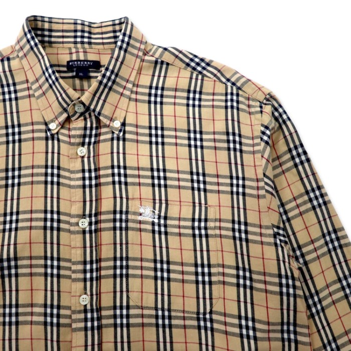 BURBERRY ノバチェック ボタンダウンシャツ XL ベージュ コットン ワンポイントロゴ刺繍 | Vintage.City 古着屋、古着コーデ情報を発信