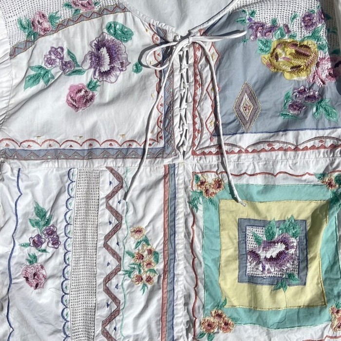 pastel flowers embroidery blouse | Vintage.City 빈티지숍, 빈티지 코디 정보