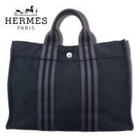 HERMES フランス製 フールトゥPM キャンバス トートバッグ ブラック コットン | Vintage.City 古着屋、古着コーデ情報を発信