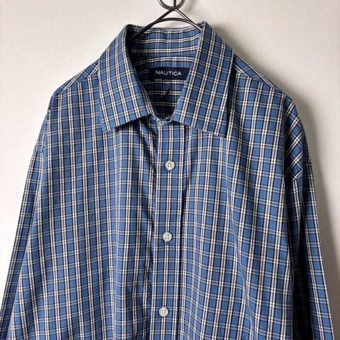 00s NAUTICA シャツ 長袖 チェック ドレスシャツ ブルー L 303 | Vintage.City 古着屋、古着コーデ情報を発信