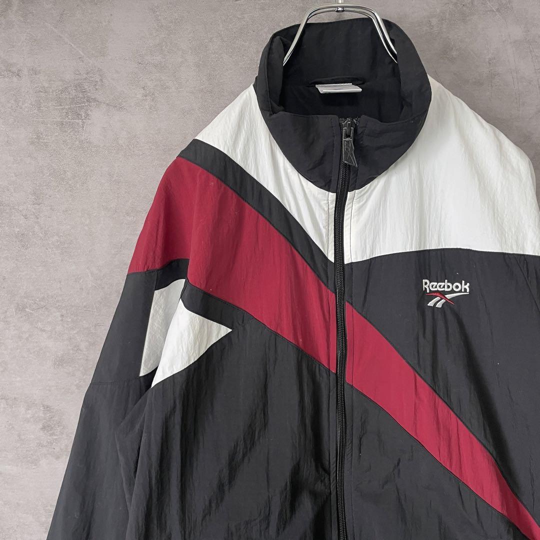 Reebok big logo nylon jacket size O 配送B リーボック ベクターロゴ ...