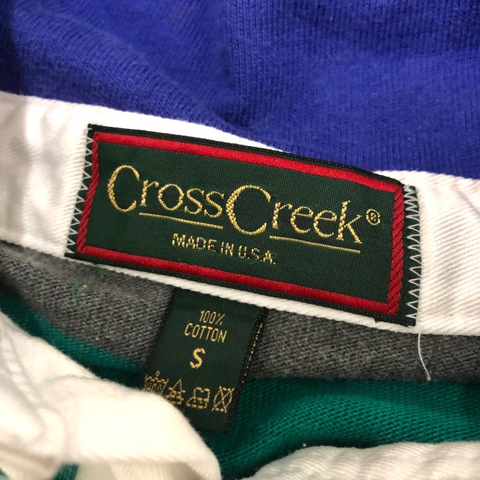 90s Cross Creek/Hooded Rugby Shirt/USA製/S/フード付きラガーシャツ/長袖ポロ/マルチカラー/クロスクリーク/古着 | Vintage.City 빈티지숍, 빈티지 코디 정보