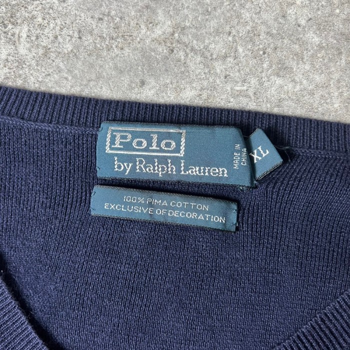 90s POLO RALPH LAUREN ピマ コットン ニット セーター XL / 90年代 オールド ポロ ラルフローレン ポニー刺繍 ネイビー | Vintage.City 古着屋、古着コーデ情報を発信