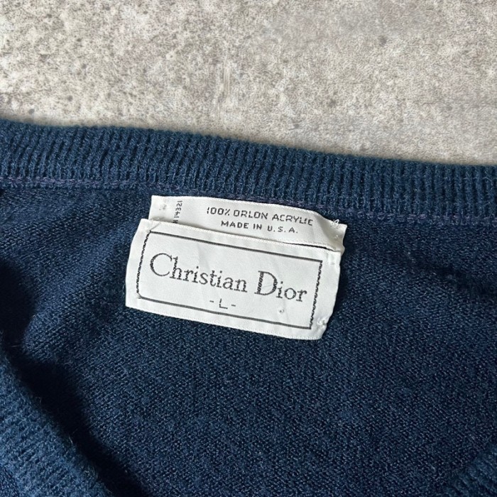 80s USA製 Christian Dior Vネック アクリル ニット セーター L / 80年代 アメリカ製 ビンテージ クリスチャン ディオール | Vintage.City 빈티지숍, 빈티지 코디 정보