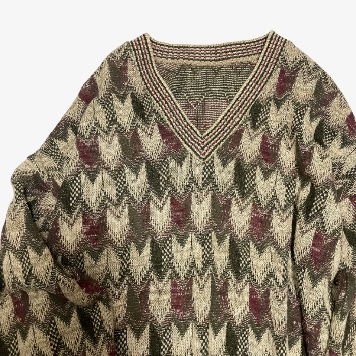 Petterned BIGsize Vnec sweater USA製 | Vintage.City 古着屋、古着コーデ情報を発信