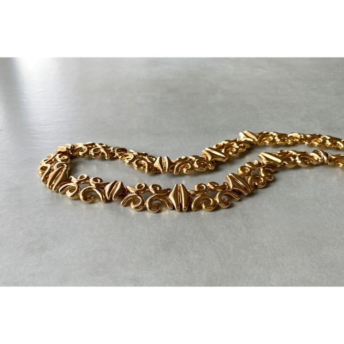 Vintage 80s retro classical design gold chain necklace レトロ ヴィンテージ クラシカル デザイン ゴールド チェーンネックレス | Vintage.City 빈티지숍, 빈티지 코디 정보