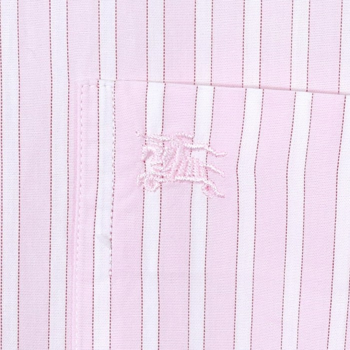バーバリー スペイン製 ワンポイントロゴ ストライプ 長袖シャツ 薄ピンク ワイドカラー ドレスシャツ BURBERRY サイズL相当 古着 @CA1353 | Vintage.City 古着屋、古着コーデ情報を発信