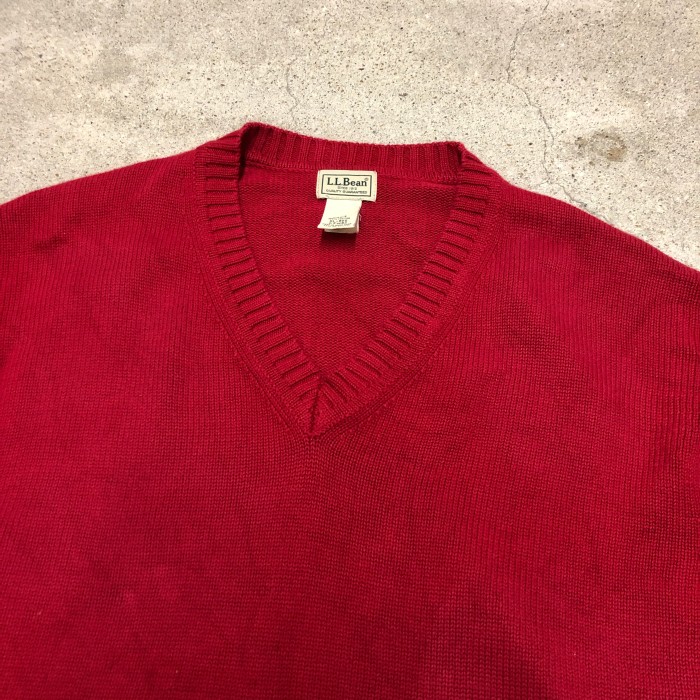 90～00s L.L.Bean/V neck Cotton Knit Sweater/香港製/XL/コットンニットセーター/Vネック/レッド/エルエルビーン/OUTDOOR/アウトドア/古着/ヴィンテージ | Vintage.City 빈티지숍, 빈티지 코디 정보