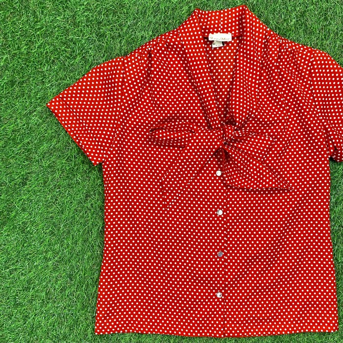 【Lady's】70s 赤 ドット オープンカラー ボウタイシャツ / Vintage ヴィンテージ 古着 半袖シャツ | Vintage.City 古着屋、古着コーデ情報を発信