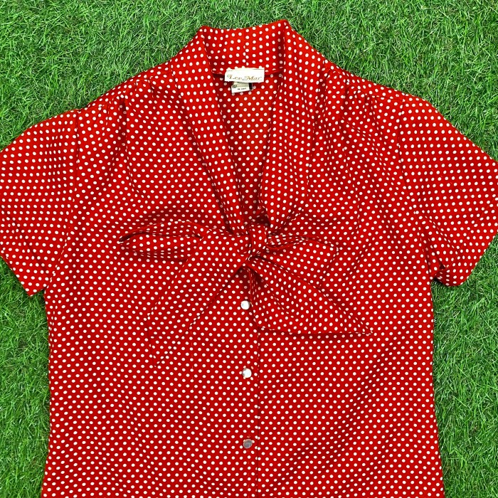 【Lady's】70s 赤 ドット オープンカラー ボウタイシャツ / Vintage ヴィンテージ 古着 半袖シャツ | Vintage.City 빈티지숍, 빈티지 코디 정보