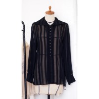 シアーシャツ ストライプ 黒 シースルー イタリア製 レディース #363 | Vintage.City 古着屋、古着コーデ情報を発信