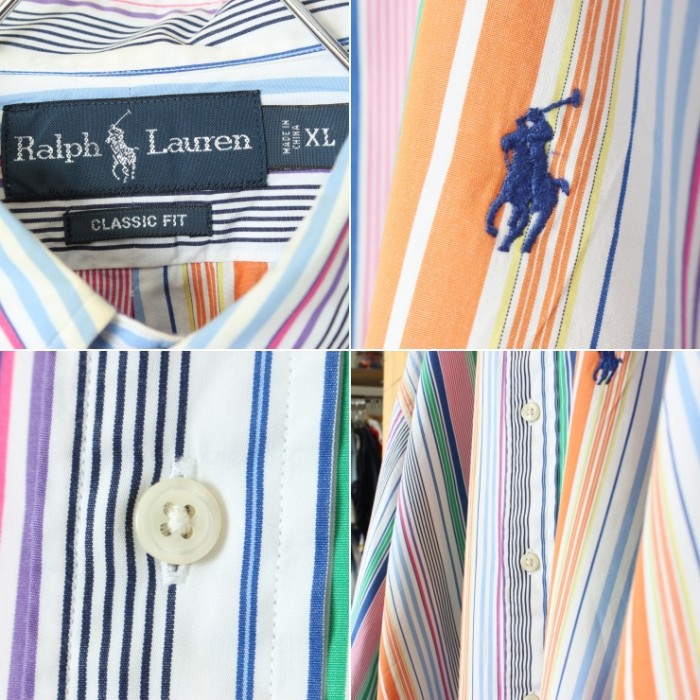 USA Polo RALPH LAUREN ポロ ラルフローレン 長袖 ボタンダウン ストライプ シャツ カラフル ブルー オレンジ メンズXL アメリカ古着 | Vintage.City Vintage Shops, Vintage Fashion Trends