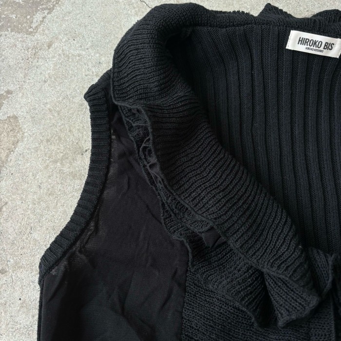 ニットベスト Hiroko bis コットン 黒 ブラック フリル #365 | Vintage.City 古着屋、古着コーデ情報を発信