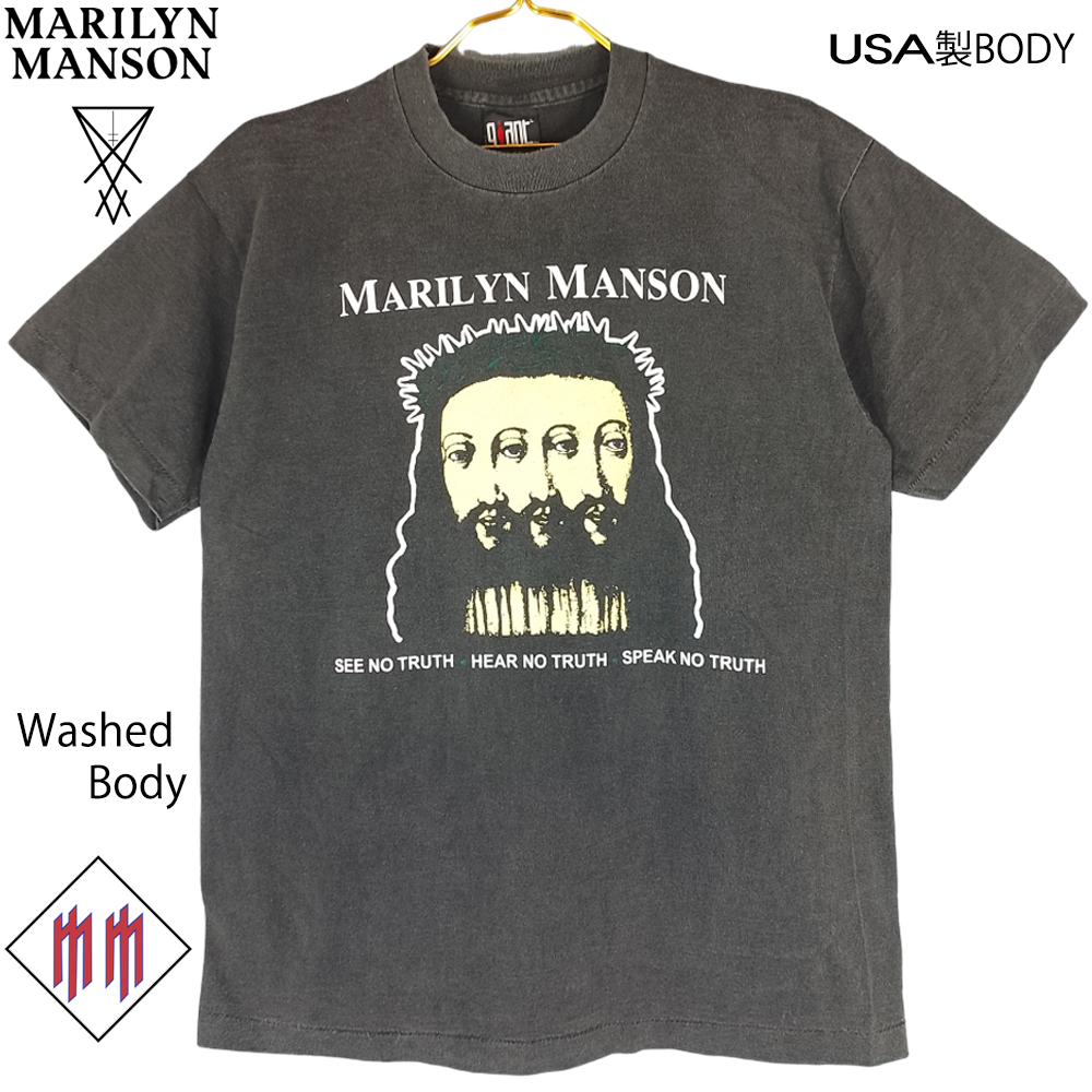 126 MARILYN MANSON マリリンマンソン Tシャツ BELIEVE ウォッシュ ...