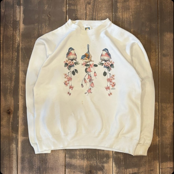 90s usa製 アニマル スウェット アート プリント トレーナー cotton deluxe 鳥 桜 花 アメリカ製 | Vintage.City 古着屋、古着コーデ情報を発信