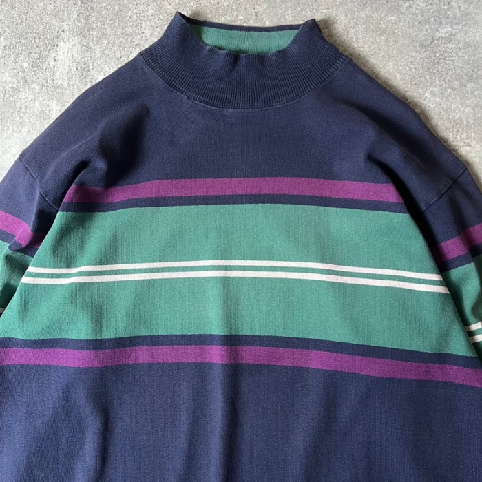 80s USA製 LLBean モックネック ボーダー 長袖 Tシャツ XL / 80年代 アメリカ製 ビンテージ エルエルビーン ラガー ロンT | Vintage.City 빈티지숍, 빈티지 코디 정보