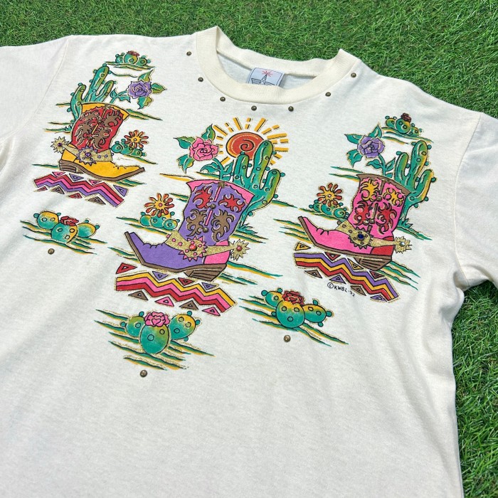 【Unisex】90s カウボーイ ラメ入り スタッズ & ビジュー Tシャツ / Made In USA Vintage ヴィンテージ 古着 ティーシャツ T-Shirts サボテン カーボーイ | Vintage.City 빈티지숍, 빈티지 코디 정보
