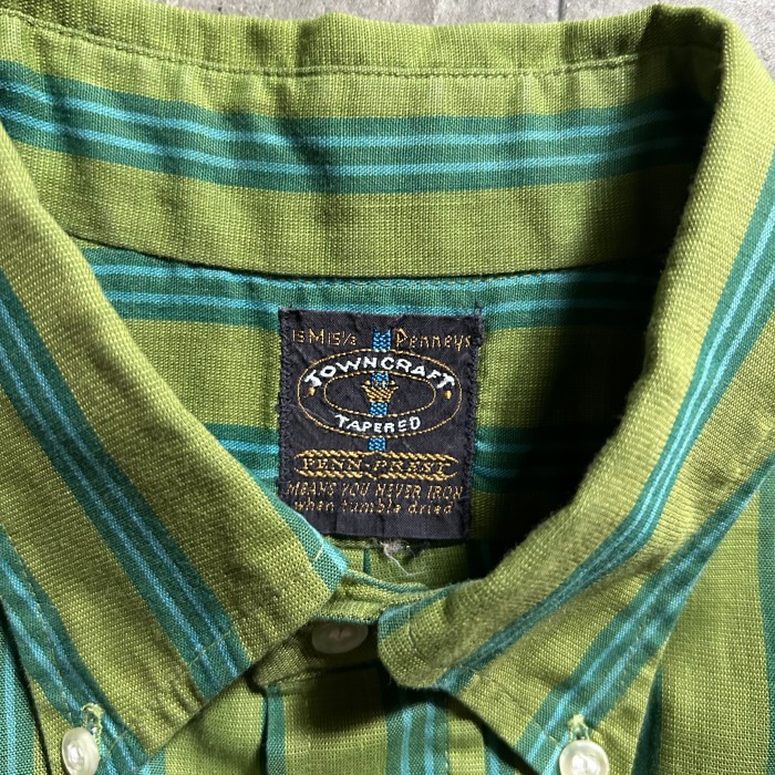 60s70s タウンクラフト 半袖ボタンダウンシャツ M グリーン×ブルー | Vintage.City 빈티지숍, 빈티지 코디 정보