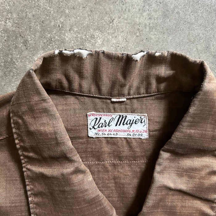 50s60s kail majer コットンサテンシャツ ブラウン 2 ユーロ | Vintage.City 古着屋、古着コーデ情報を発信