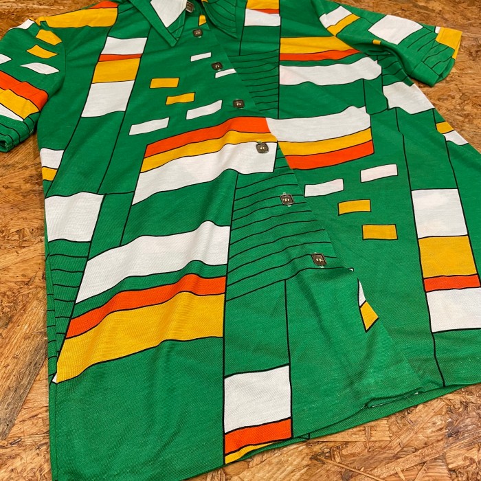 70s 昭和レトロ 総柄 半袖シャツ 70年代 レディース Ladies 