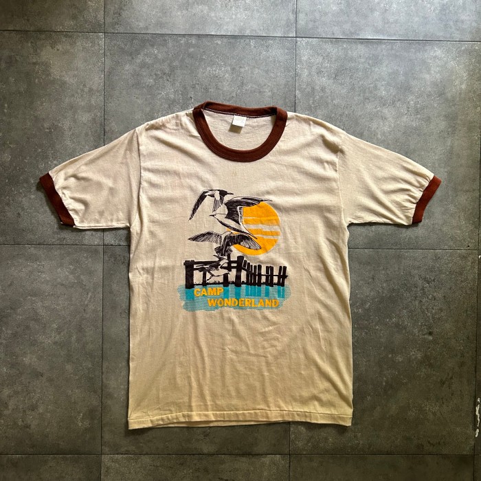 80s sportswear リンガーtシャツ USA製 L ベージュ×ブラウン | Vintage ...