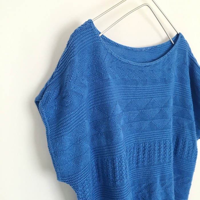 Vintage 80s USA sky retro blue summer knit t shirt ヴィンテージ アメリカ 古着 レトロ スカイブルー サマーニット Tシャツ | Vintage.City 古着屋、古着コーデ情報を発信
