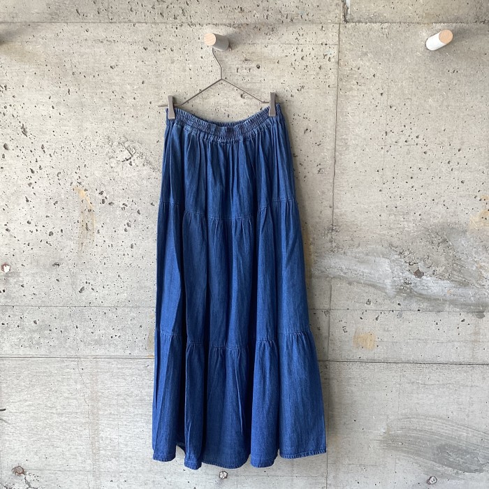 denim tiered flare skirt | Vintage.City 빈티지숍, 빈티지 코디 정보