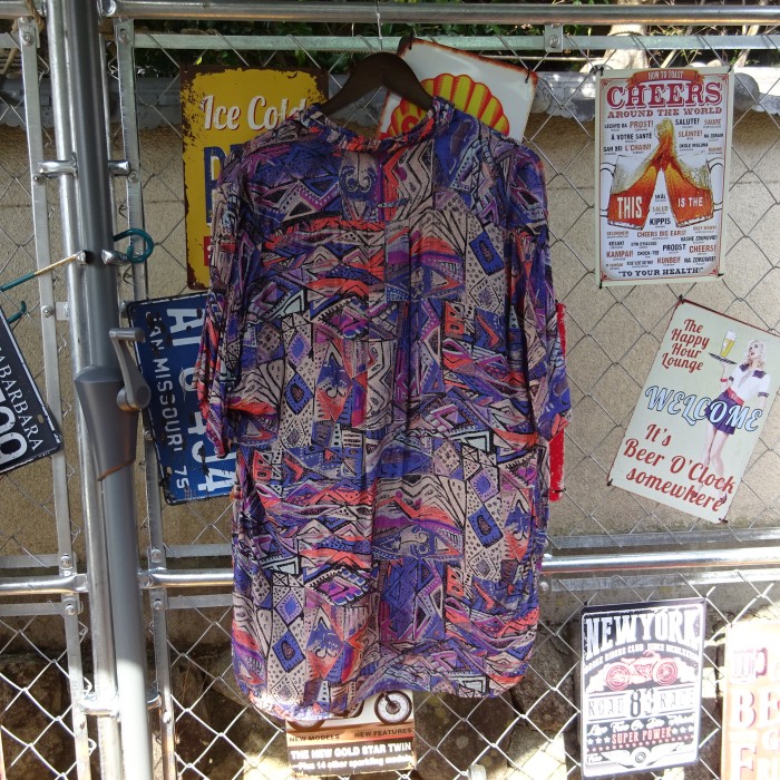 アドホック 半袖シャツ 柄シャツ パープル ボタンフライ 付け替えボタン付き 紫 10014 | Vintage.City 古着屋、古着コーデ情報を発信
