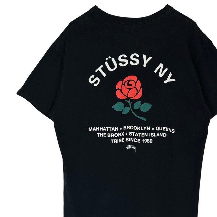海外限定 】stussy ステューシー Tシャツ L バックプリント 薔薇 