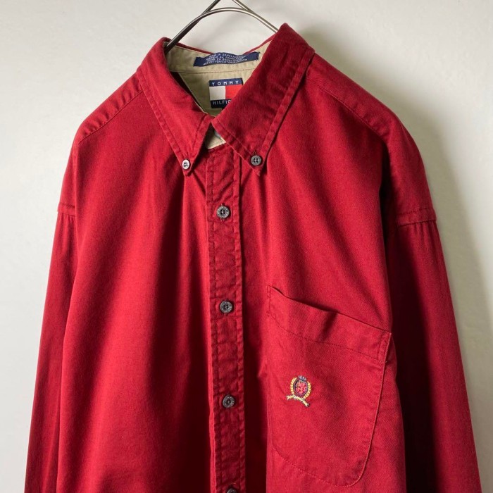 古着 90s トミーヒルフィガー 旧ロゴ フラッグ シャツ 長袖 レッド XL | Vintage.City 古着屋、古着コーデ情報を発信