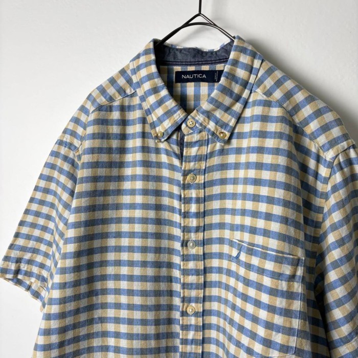 古着 NAUTICA シャツ 半袖 チェック リネン ブルー ベージュ L | Vintage.City 古着屋、古着コーデ情報を発信