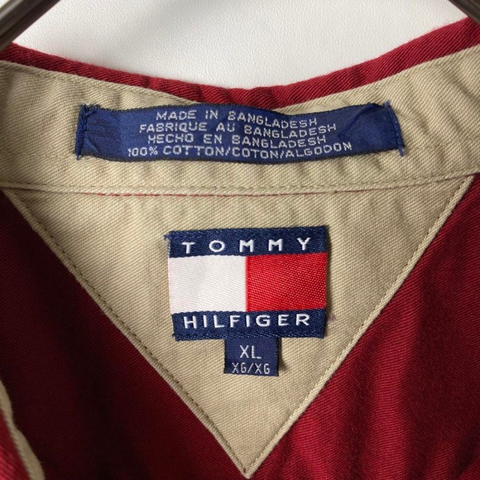 古着 90s トミーヒルフィガー 旧ロゴ フラッグ シャツ 長袖 レッド XL | Vintage.City 빈티지숍, 빈티지 코디 정보