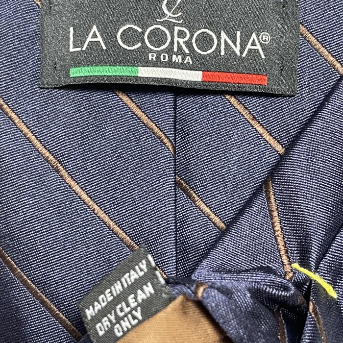 MADE IN ITALY製 LA CORONA レジメンタルストライプ柄シルクネクタイ ネイビー | Vintage.City 빈티지숍, 빈티지 코디 정보