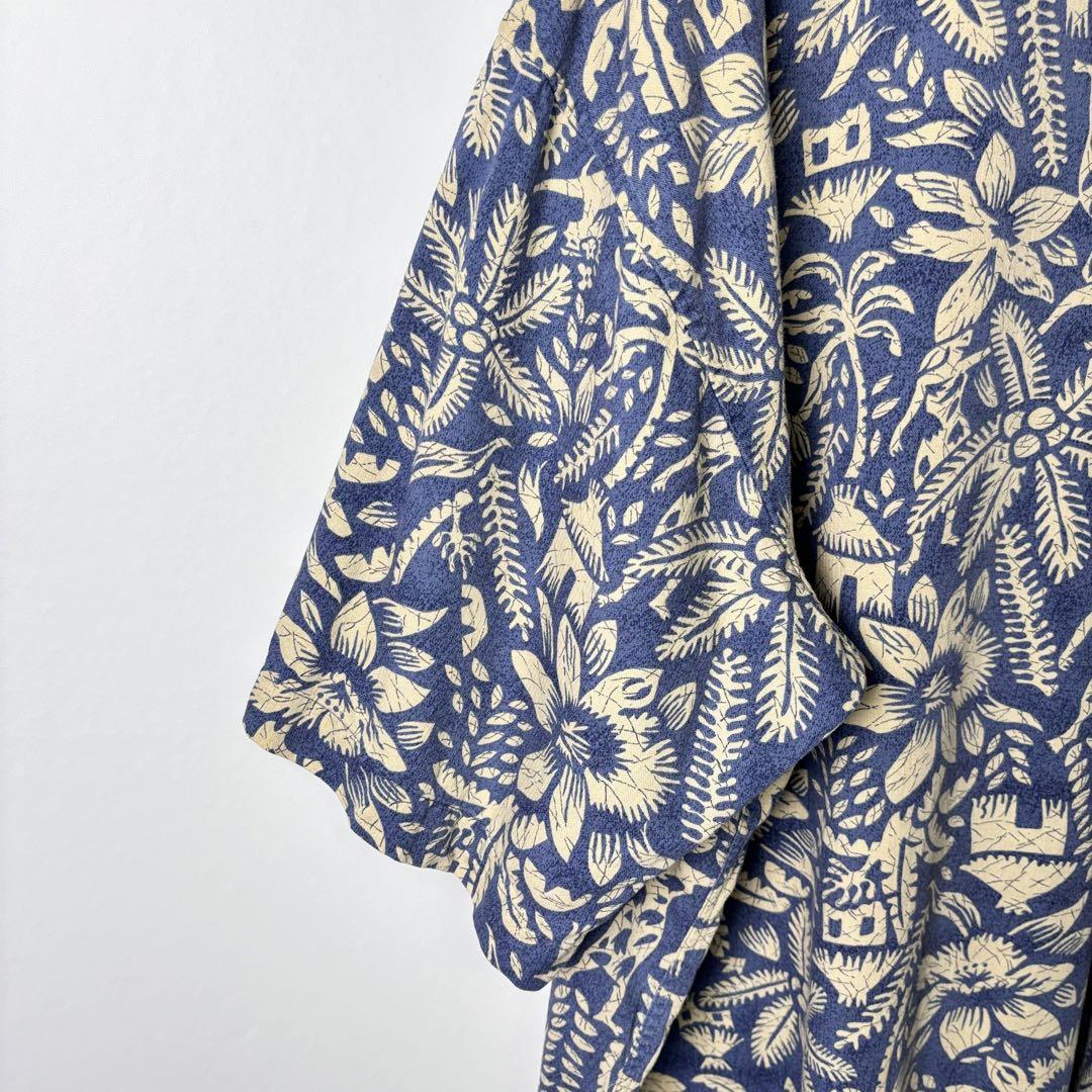 LLBean アロハシャツ 半袖 オープンカラー 開襟 総柄 レーヨン L 