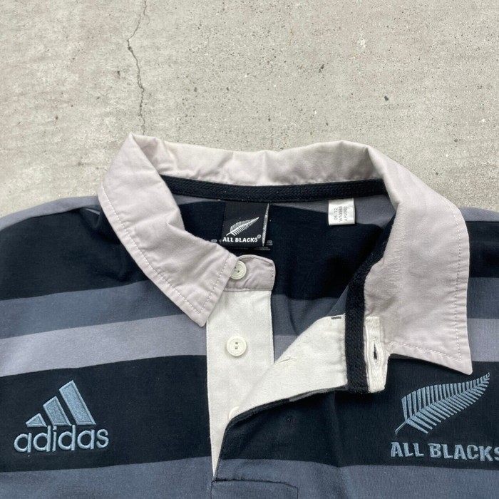 adidas ボーダー ラガーシャツ ALL BLACKS チームロゴ刺繍 パフォーマンスロゴ メンズXL | Vintage.City 빈티지숍, 빈티지 코디 정보