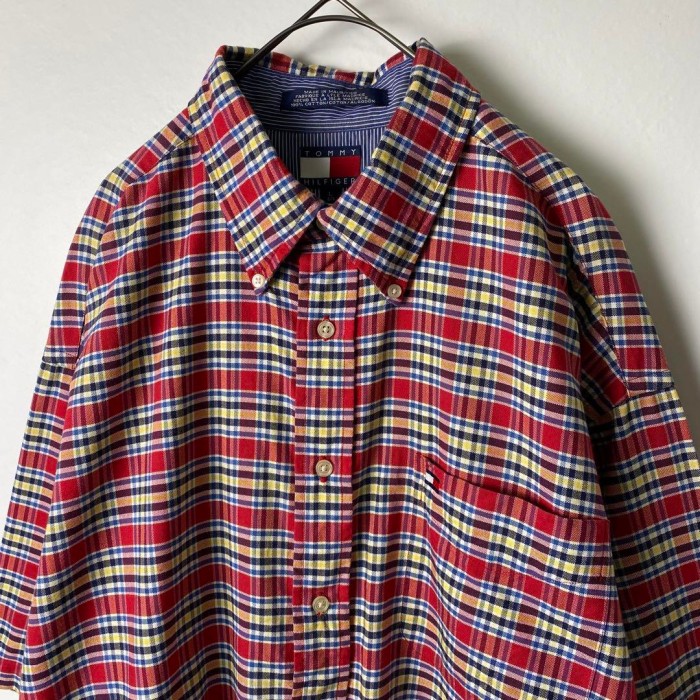 90s トミーヒルフィガー フラッグロゴ 刺繍 シャツ 半袖 チェック 赤黄 L | Vintage.City 古着屋、古着コーデ情報を発信