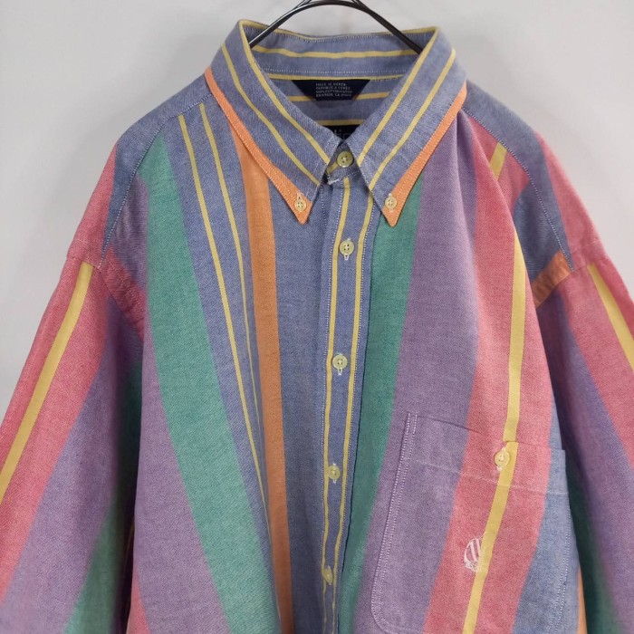 90s　ノーティカ　オーバーサイズ　BDシャツ　ボタンダウン　半袖　ストライプ　マルチカラー　L | Vintage.City 古着屋、古着コーデ情報を発信