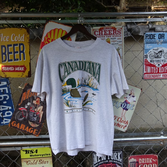 ホワイトグレー 90s Tシャツ グリーン duck イラスト ビッグプリント 10023 | Vintage.City 古着屋、古着コーデ情報を発信