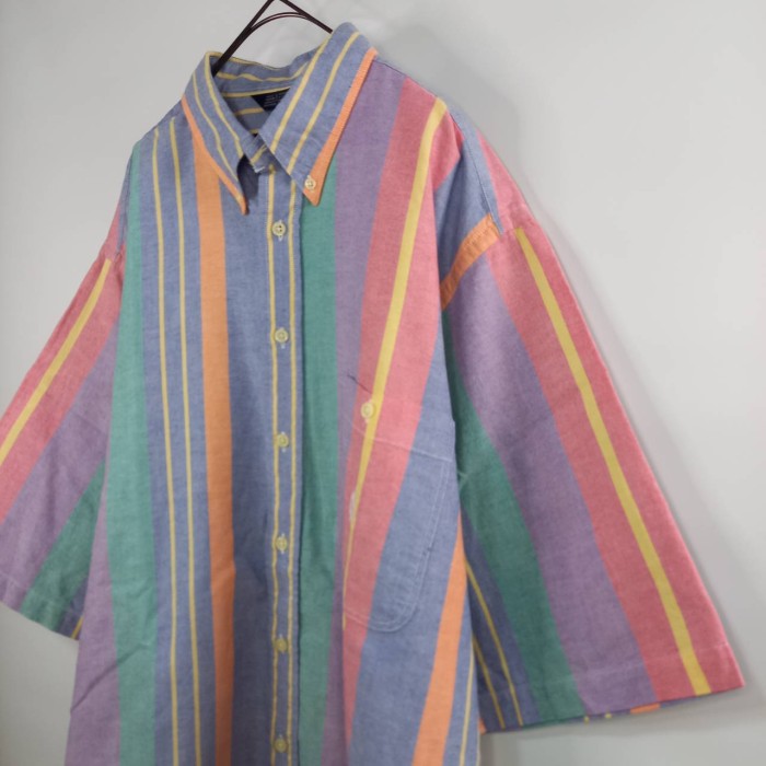 90s　ノーティカ　オーバーサイズ　BDシャツ　ボタンダウン　半袖　ストライプ　マルチカラー　L | Vintage.City 古着屋、古着コーデ情報を発信