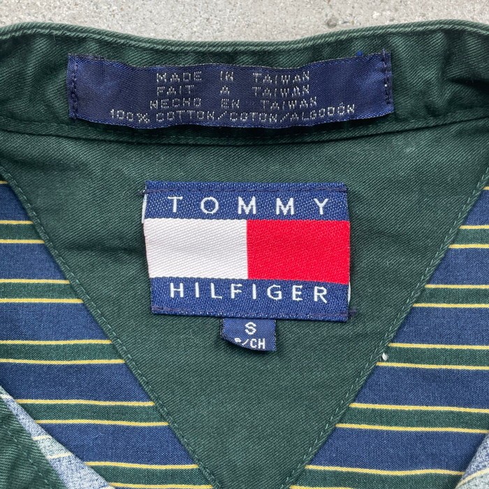 80～90年代 TOMMY HILFIGER トミーヒルフィガー スタンドカラー ストライプシャツ メンズXL相当 | Vintage.City 빈티지숍, 빈티지 코디 정보