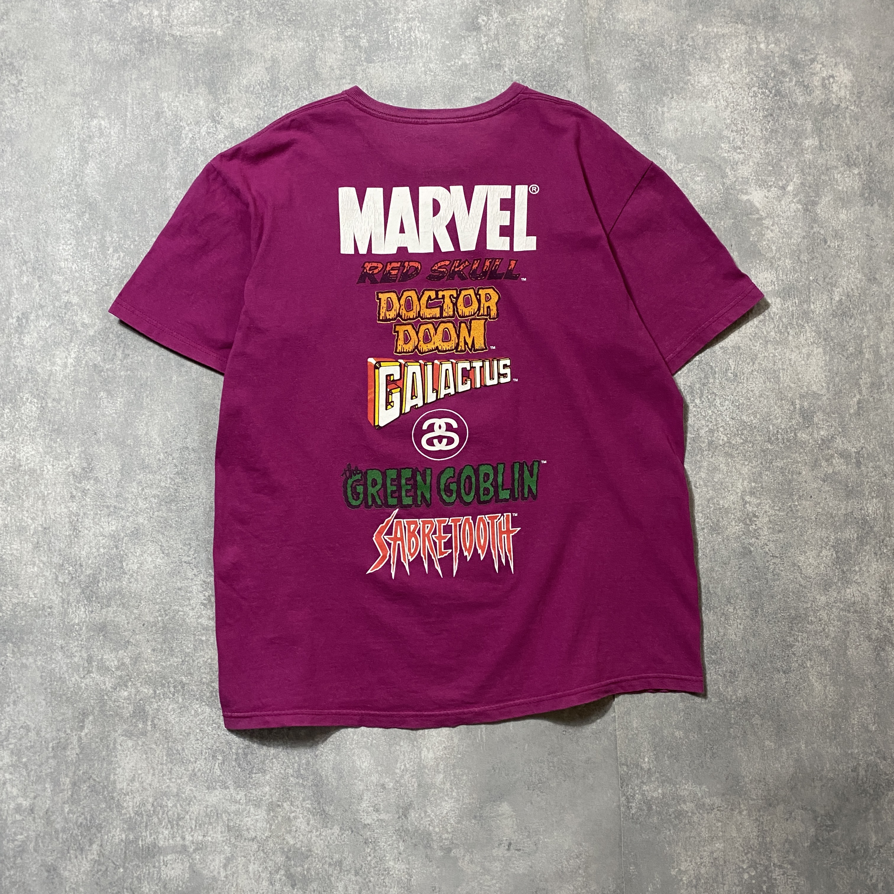 00's stussy×MARVEL ステューシー 両面プリント パープル Tシャツ