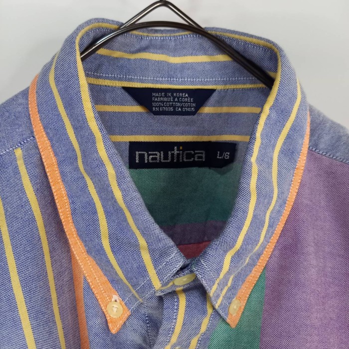 90s　ノーティカ　オーバーサイズ　BDシャツ　ボタンダウン　半袖　ストライプ　マルチカラー　L | Vintage.City 빈티지숍, 빈티지 코디 정보